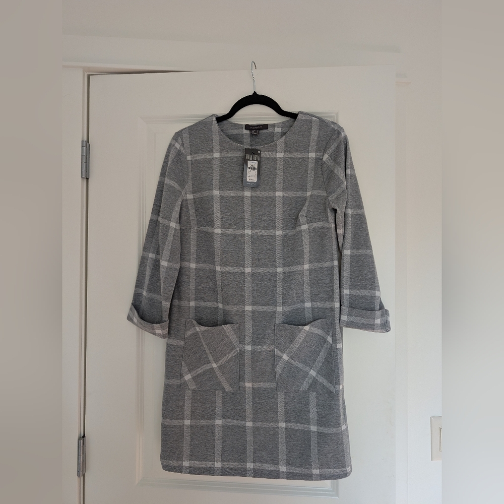 Primark Gray Sheath Dress 3/4 Cuffed Sleeves Crew Neck